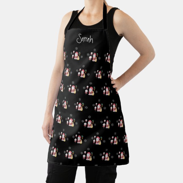 Candy Santa Christmas Pattern Watercolor Monogram Apron (Insitu)