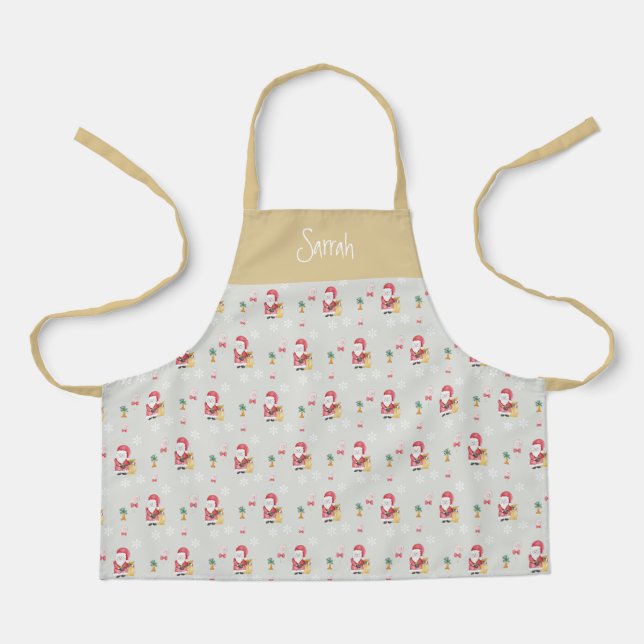 Candy Santa Christmas Pattern Watercolor Monogram Apron (Front)