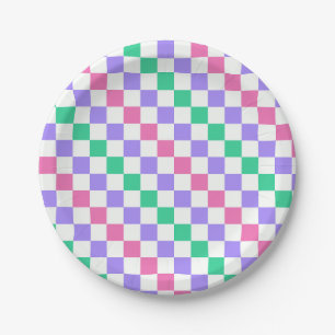 Candy shop diagonal checkerboard pattern paper plates