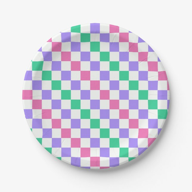 Candy shop diagonal checkerboard pattern paper plates (Front)
