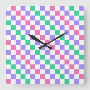 Candy shop diagonal checkerboard pattern square wall clock