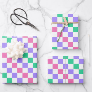 Candy shop diagonal checkerboard pattern wrapping paper sheets