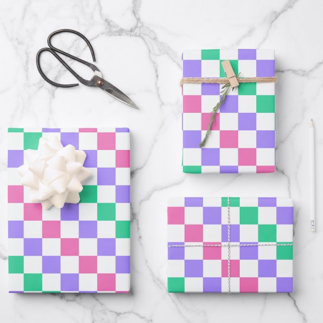 Candy shop diagonal checkerboard pattern wrapping paper sheets (Front)