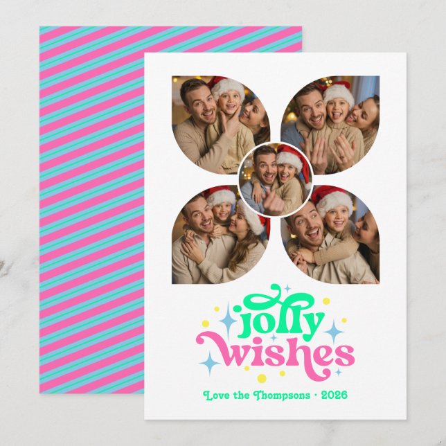 Candy Shop Retro Photo Collage Christmas Holiday Card (Front/Back)