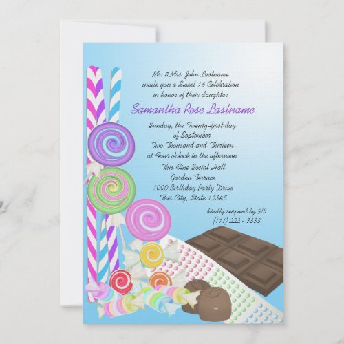 Candy Shoppe Sweet Sixteen Birthday Custom Invites