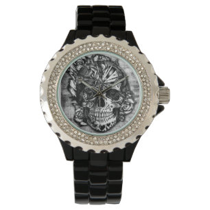 Candy skull, grunge sugar skull in black and grey. watch