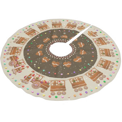 Candy Sprinkled Gingerbread Christmas Train Brushed Polyester Tree Skirt