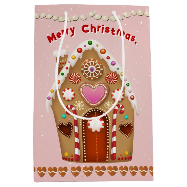 Candy-Sprinkled Gingerbread House Medium Gift Bag (Front)
