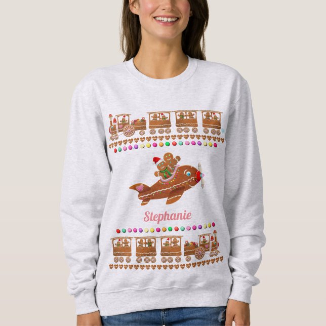 Candy-Sprinkled Gingerbread Trains and Planes Sweatshirt (Front)