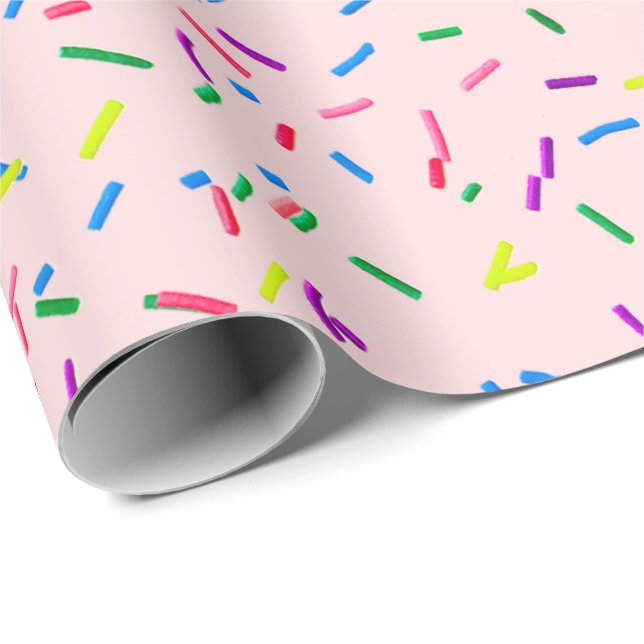 Candy Sprinkles On Pink Wrapping Paper (Roll Corner)