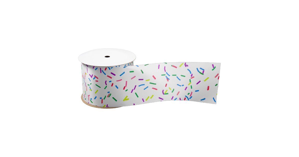 Happy Birthday Ribbon with Sprinkles on White 5/8 Single Face Satin Ribbon