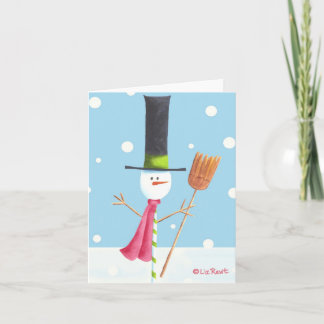 Candy-Stick Snowman with Broom - By Liz Revit Holiday Card