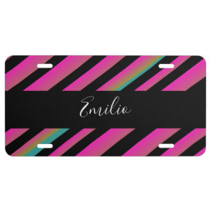 Candy Stipes Pink Gradient Script Name License Plate