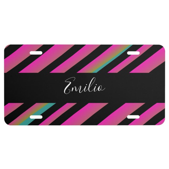 Candy Stipes Pink Gradient Script Name License Plate (Front)