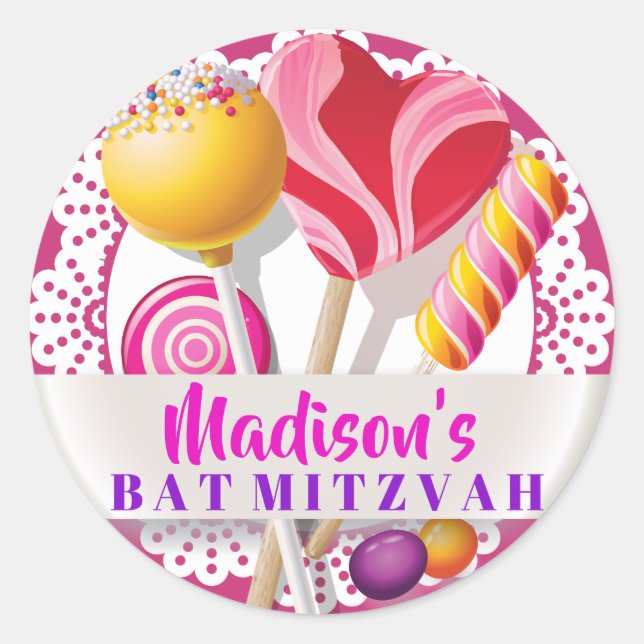 CANDY STORE Bat Mitzvah Gift Party Sticker (Front)