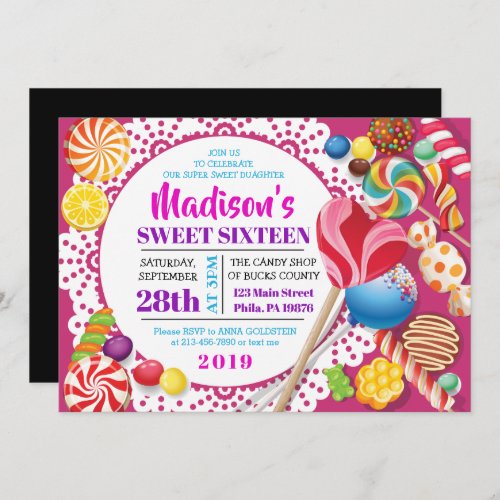 CANDY STORE Sweet Sixteen 16 Invitation