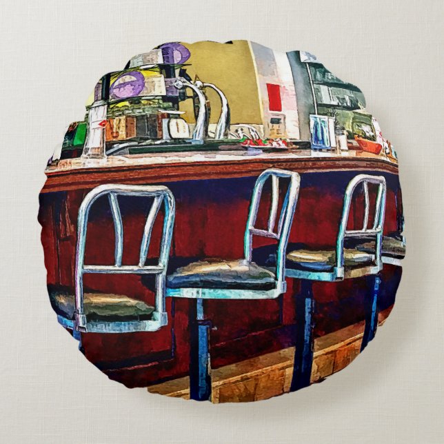Candy Store With Soda Fountain Round Pillow (Front)