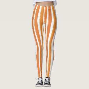Candy Stripe Art Orange and White Vertical Striped Leggings
