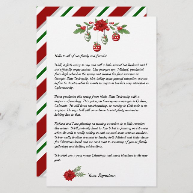  Candy Stripe Christmas Family Newsletter Add Text Stationery (Front/Back)