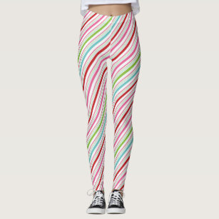 Candy Cane Diagonal Stripe White Pink Christmas Leggings