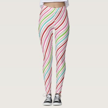 Candy Stripe Merry And Bright Leggings by LangDesignShop at Zazzle
