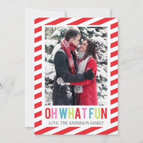 Candy Stripe Oh What Fun Christmas Photo Card