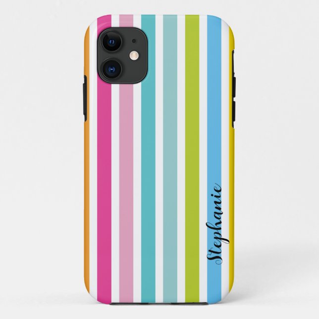 Candy Stripe Personalize Name Monogram iPhone Case (Back)
