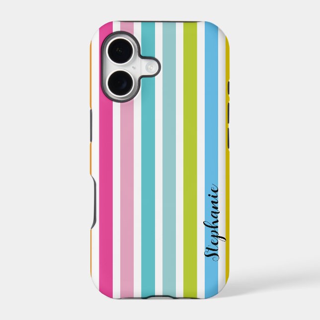 Candy Stripe Personalize Name Monogram iPhone Case (Back)