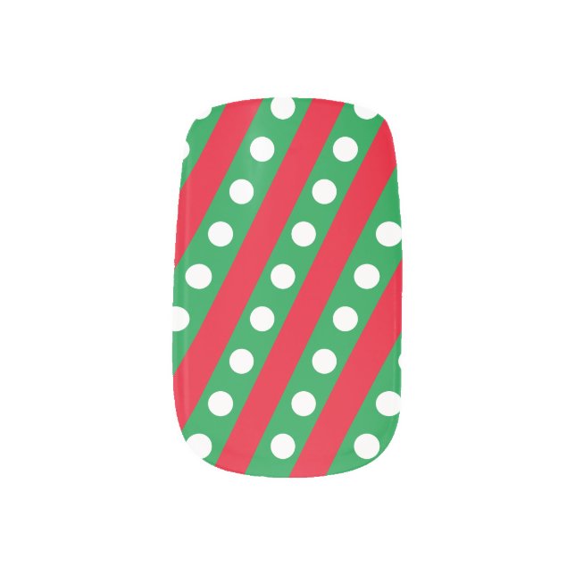 Candy Stripe & Polka Dot Nail Art (Green & Red) (Left Thumb)