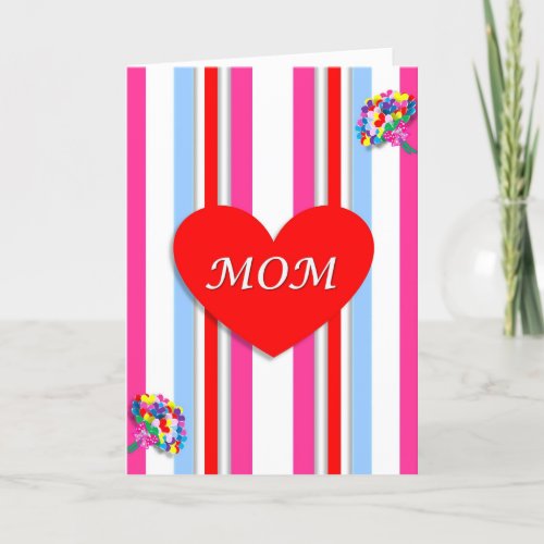 Candy Stripe Red Heart Mothers Day Card