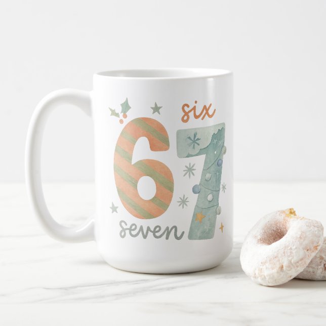 Candy Stripe & Snowflake 67 – Handmade Holiday Num Coffee Mug (With Donut)