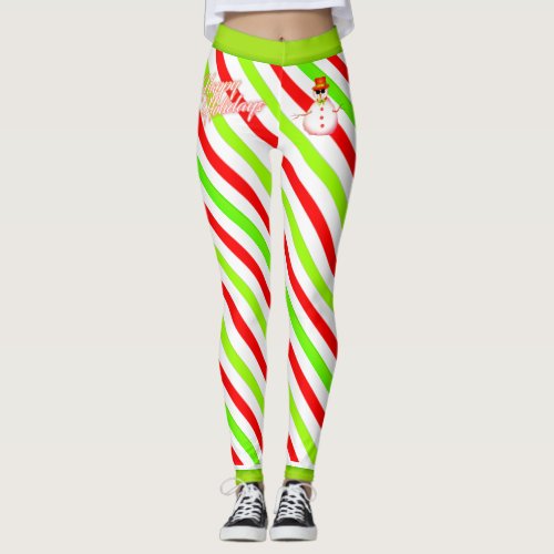 Candy Striped Happy and Festive with Snowman Leggings