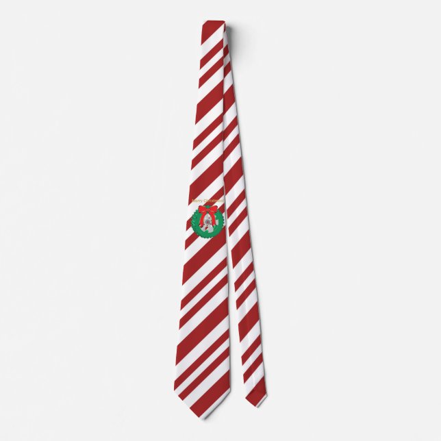 Candy Striped Merry Christmas Tire Wreath on a Neck Tie (Front)