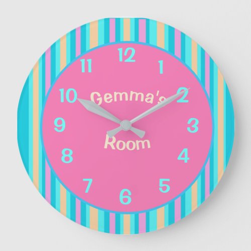 Candy Striped with Large Numbers Childs Wall Clock