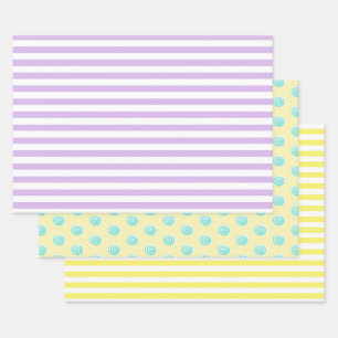 Candy Stripes and Lollipops Pastel Wrapping Paper Sheets
