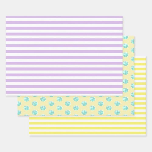 Candy Stripes and Lollipops Pastel Wrapping Paper Sheets