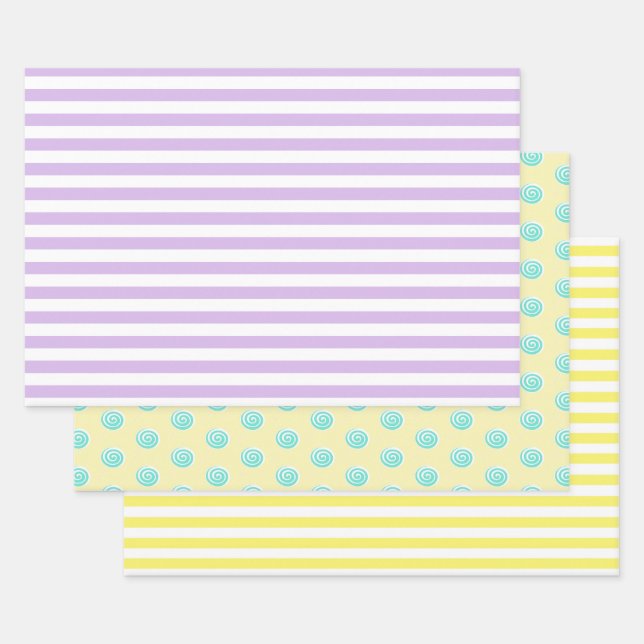 Candy Stripes and Lollipops Pastel Wrapping Paper Sheets (Set)