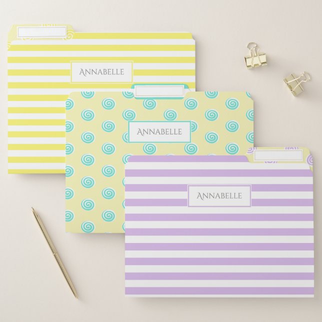 Candy Stripes and Lollipops Personalised File Folder (Set)