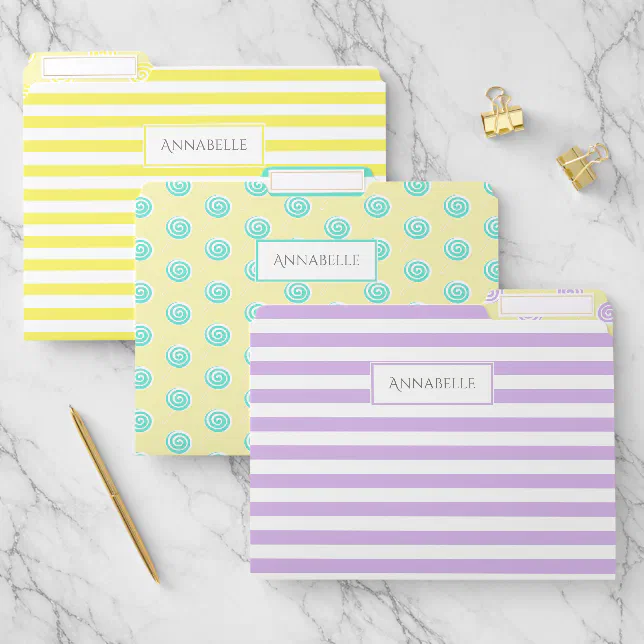 Candy Stripes and Lollipops Personalised File Folder | Zazzle