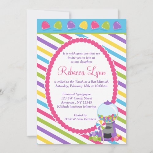 Candy Stripes Bat Mitzvah Custom Invitation