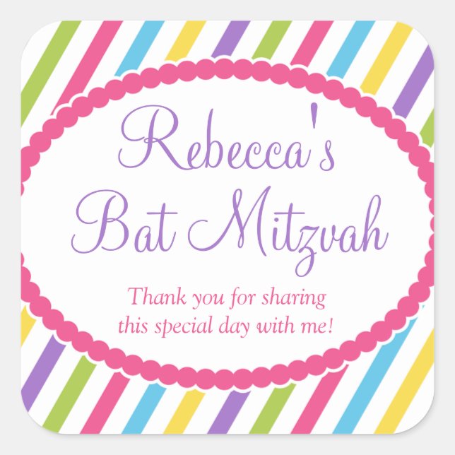Candy Stripes Bat Mitzvah Square Sticker (Front)