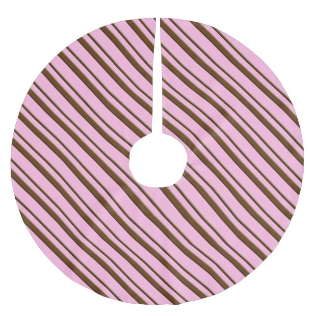 Candy stripes - chocolate on pink brushed polyester tree skirt (Front)