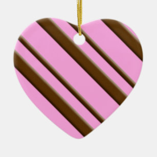 Candy stripes - chocolate on pink ceramic ornament