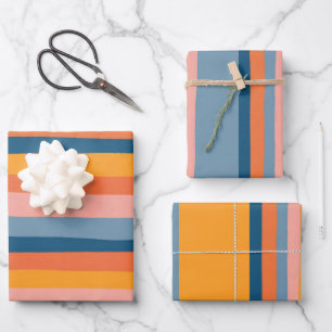 Candy Stripes Colorful Orange Pink Blue Wrapping Paper Sheets