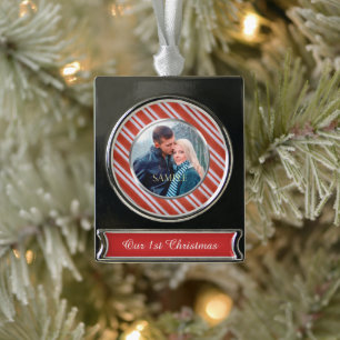 Candy Stripes First Christmas Silver Plated Banner Ornament