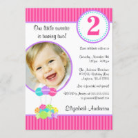 Candy Stripes Girl Photo Birthday Invitation