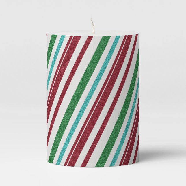 Candy Stripes Glitter Pillar Candle (Front)