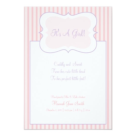 Candy Stripes - It's A Girl! Announcement Pink