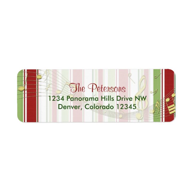 Candy Stripes Music Christmas Return Address Label (Front)