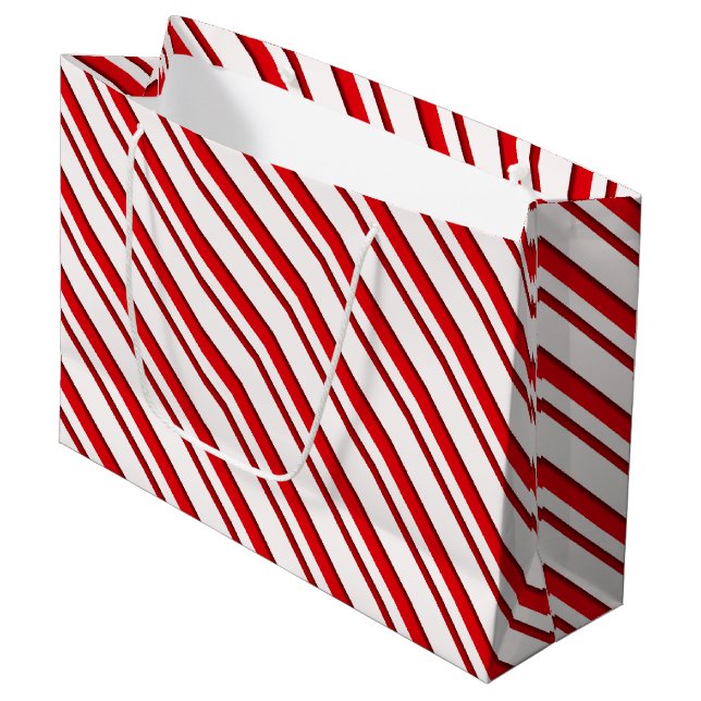 Candy Stripes, peppermint red & white Large Gift Bag (Front Angled)